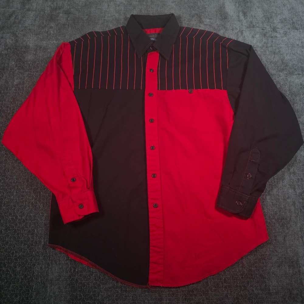 Vtg Panhandle Slim Mens Western Shirt Red Black Colorblock Striped Yoke USA L